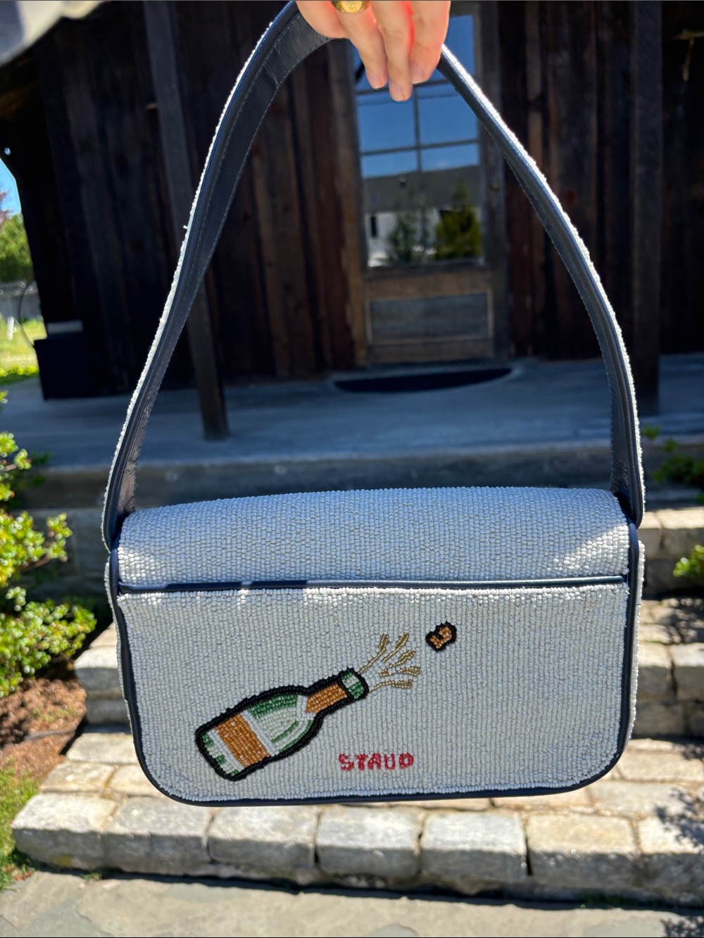 Staud Tommy Stautines 'Stautine Crackers' Shoulder Bag in Navy & White - Picture 3 of 7